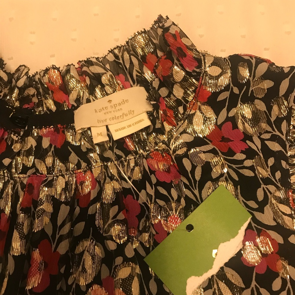 Kate Spade Dashing Beauty Metallic Floral Blouse
